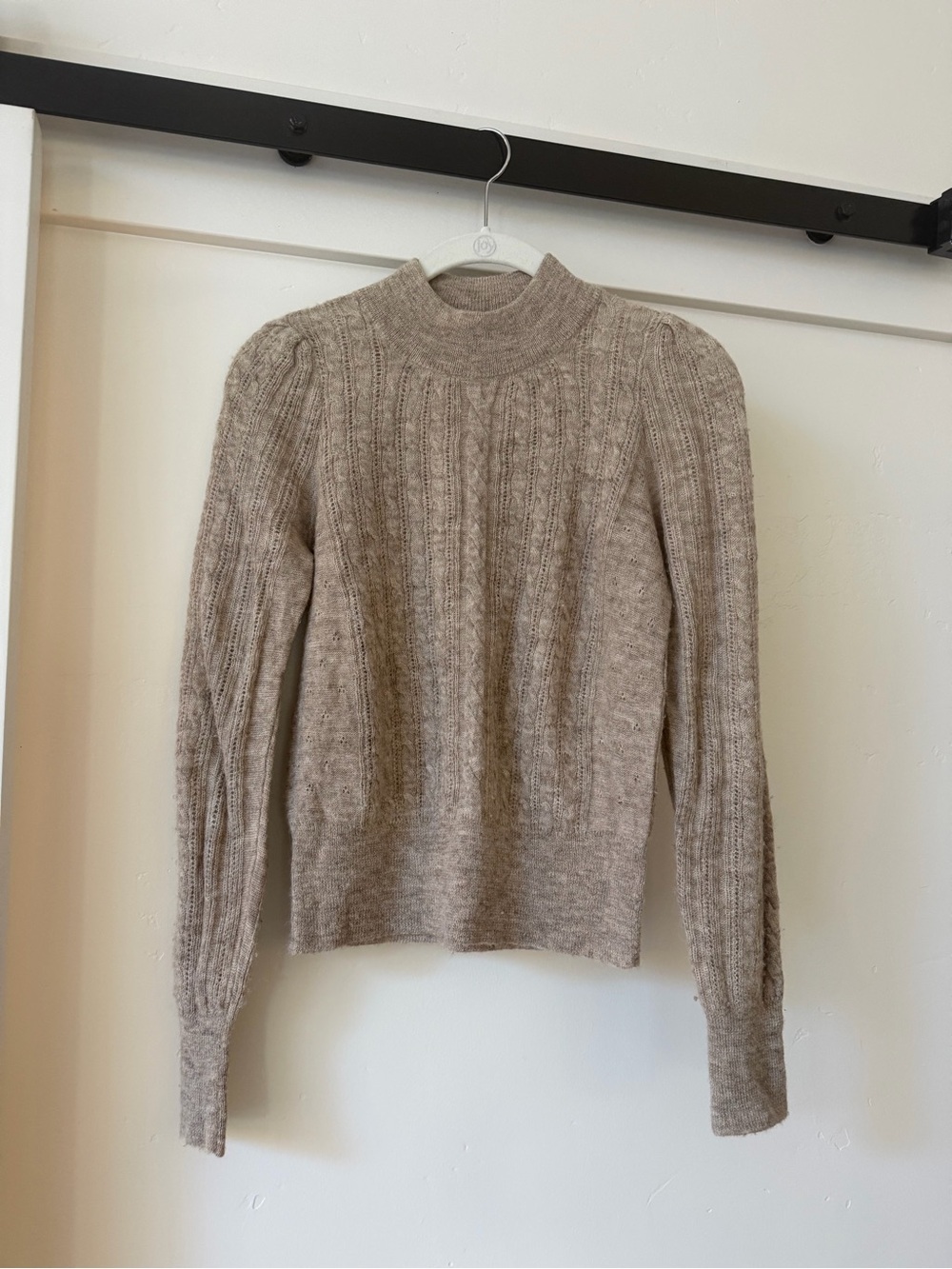 Doen x Reformation Dolly Puff Sleeve Heathered Tan Sweater